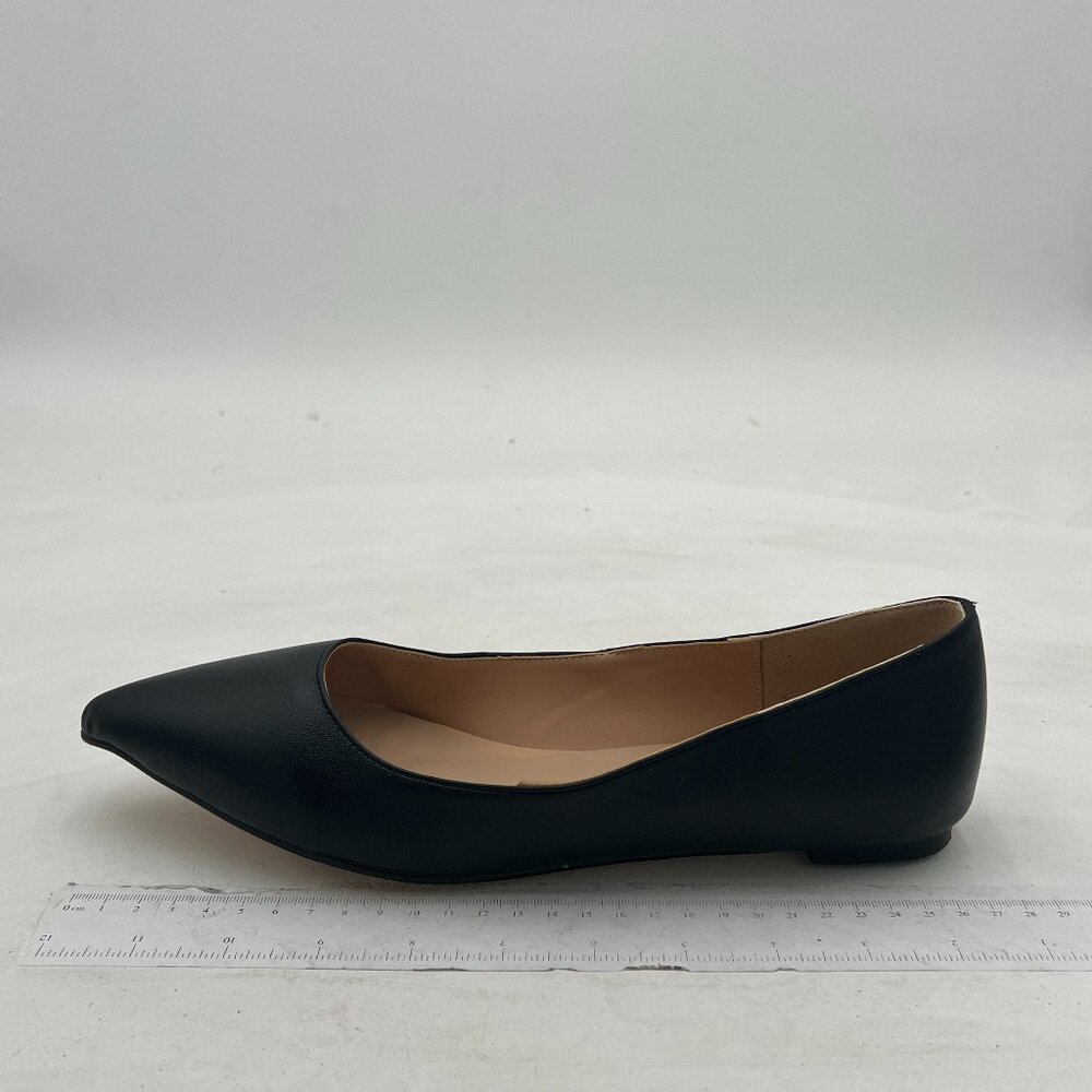 FSJ Black Sexy Pointy Toe Pumps Slip On Ballet Flat Dress Shoes